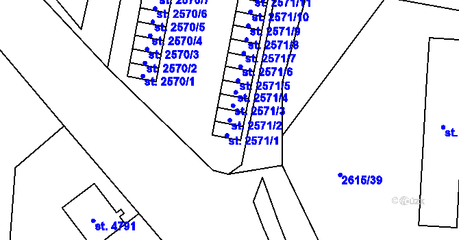 Parcela st. 2571/2 v KÚ Cheb, Katastrální mapa