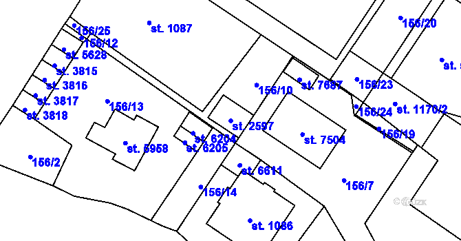 Parcela st. 2597 v KÚ Cheb, Katastrální mapa