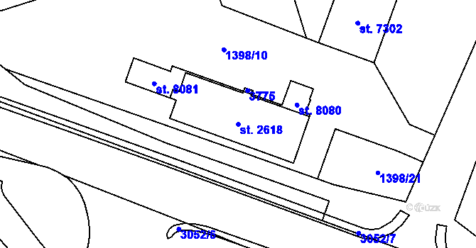 Parcela st. 2618 v KÚ Cheb, Katastrální mapa
