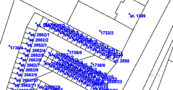 Parcela st. 2657/11 v KÚ Cheb, Katastrální mapa