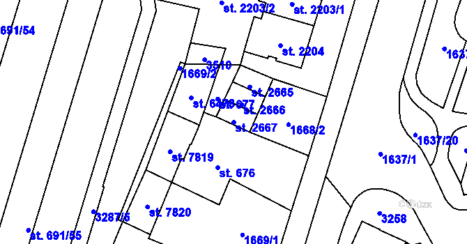 Parcela st. 2667 v KÚ Cheb, Katastrální mapa