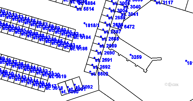 Parcela st. 2690 v KÚ Cheb, Katastrální mapa