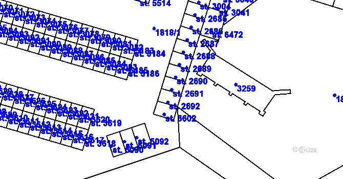 Parcela st. 2691 v KÚ Cheb, Katastrální mapa