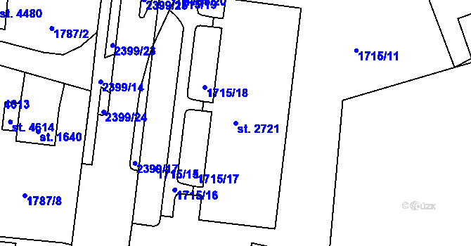 Parcela st. 2721 v KÚ Cheb, Katastrální mapa
