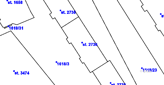 Parcela st. 2736 v KÚ Cheb, Katastrální mapa