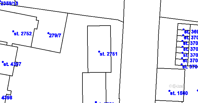 Parcela st. 2751 v KÚ Cheb, Katastrální mapa