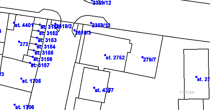 Parcela st. 2752 v KÚ Cheb, Katastrální mapa