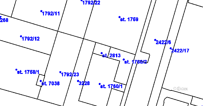 Parcela st. 2813 v KÚ Cheb, Katastrální mapa
