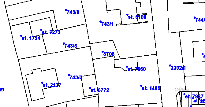 Parcela st. 2834 v KÚ Cheb, Katastrální mapa