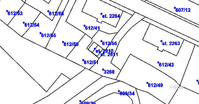 Parcela st. 2911 v KÚ Cheb, Katastrální mapa