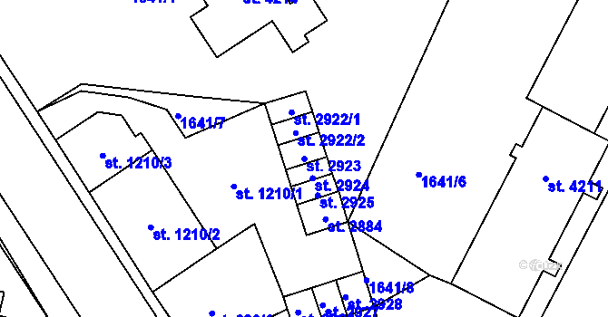 Parcela st. 2923 v KÚ Cheb, Katastrální mapa