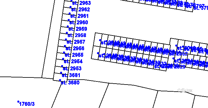 Parcela st. 2939 v KÚ Cheb, Katastrální mapa