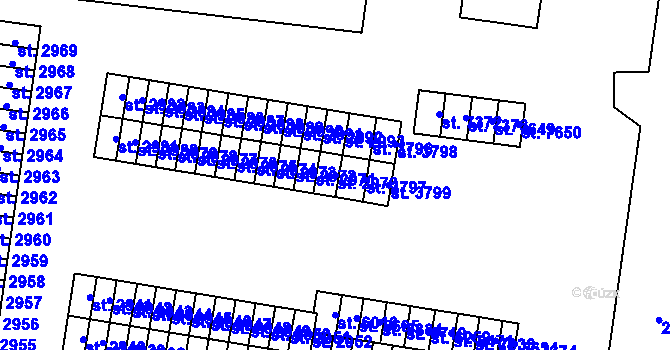 Parcela st. 2970 v KÚ Cheb, Katastrální mapa