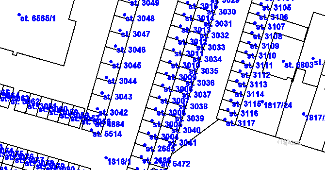 Parcela st. 3008 v KÚ Cheb, Katastrální mapa