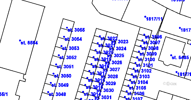 Parcela st. 3020 v KÚ Cheb, Katastrální mapa
