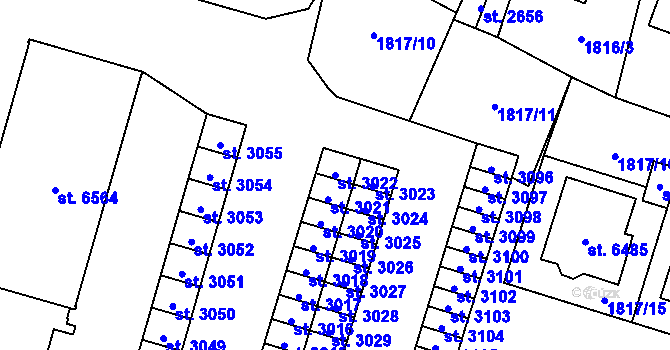 Parcela st. 3022 v KÚ Cheb, Katastrální mapa