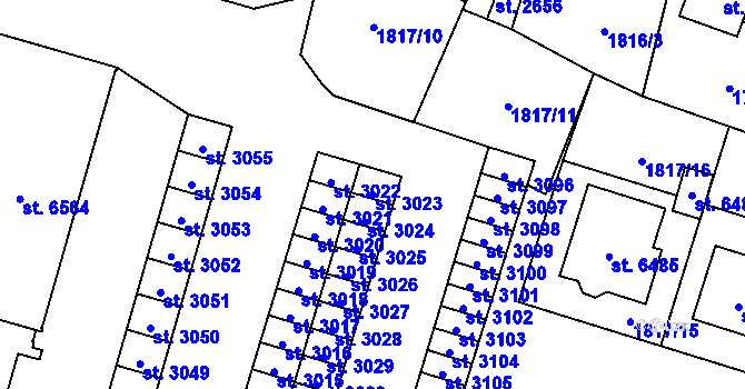 Parcela st. 3023 v KÚ Cheb, Katastrální mapa