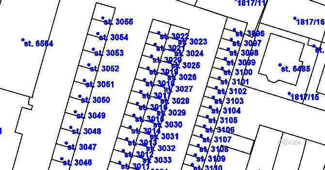 Parcela st. 3027 v KÚ Cheb, Katastrální mapa