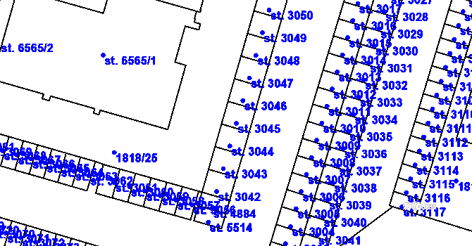 Parcela st. 3045 v KÚ Cheb, Katastrální mapa