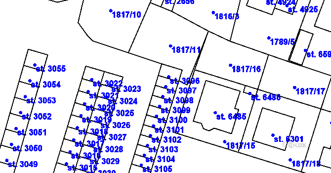 Parcela st. 3097 v KÚ Cheb, Katastrální mapa