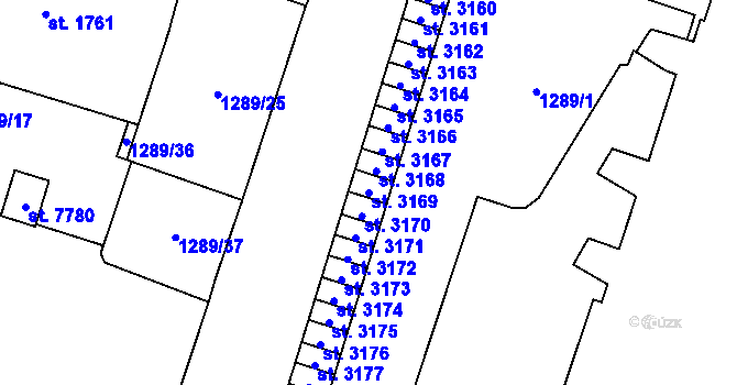 Parcela st. 3169 v KÚ Cheb, Katastrální mapa