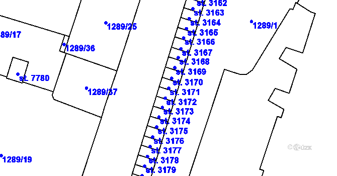 Parcela st. 3171 v KÚ Cheb, Katastrální mapa
