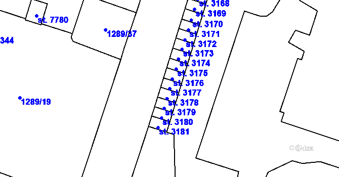 Parcela st. 3177 v KÚ Cheb, Katastrální mapa