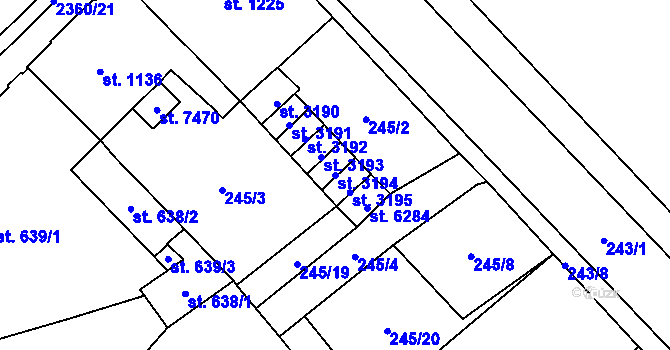 Parcela st. 3194 v KÚ Cheb, Katastrální mapa