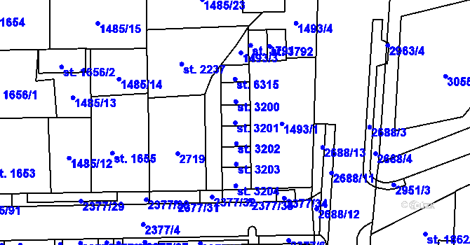 Parcela st. 3201 v KÚ Cheb, Katastrální mapa