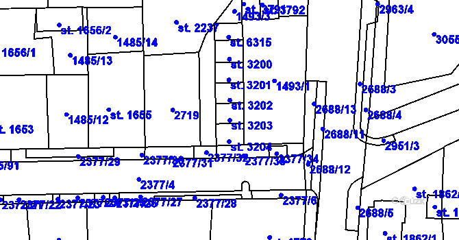Parcela st. 3203 v KÚ Cheb, Katastrální mapa
