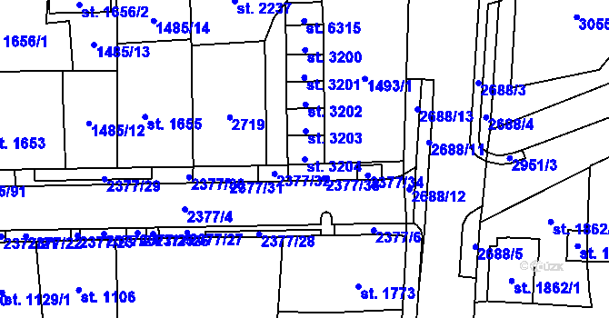 Parcela st. 3204 v KÚ Cheb, Katastrální mapa