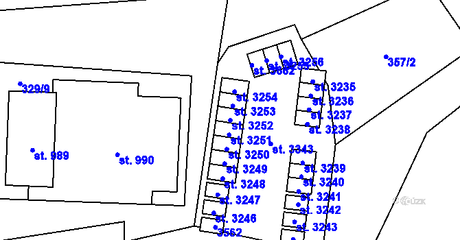 Parcela st. 3252 v KÚ Cheb, Katastrální mapa
