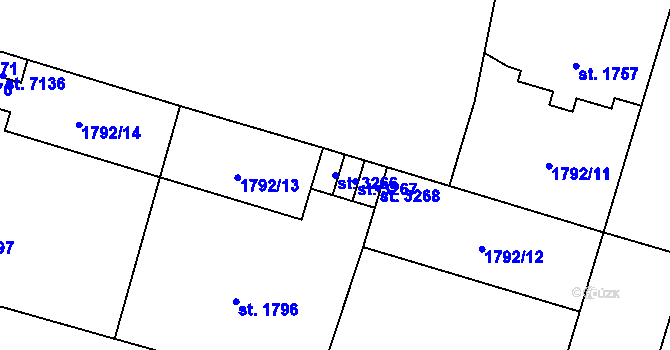 Parcela st. 3266 v KÚ Cheb, Katastrální mapa