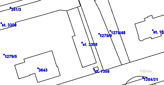 Parcela st. 3308 v KÚ Cheb, Katastrální mapa