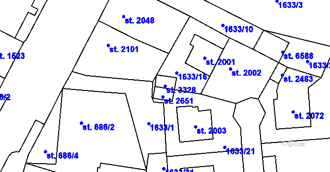 Parcela st. 3328 v KÚ Cheb, Katastrální mapa