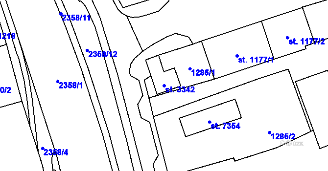 Parcela st. 3342 v KÚ Cheb, Katastrální mapa