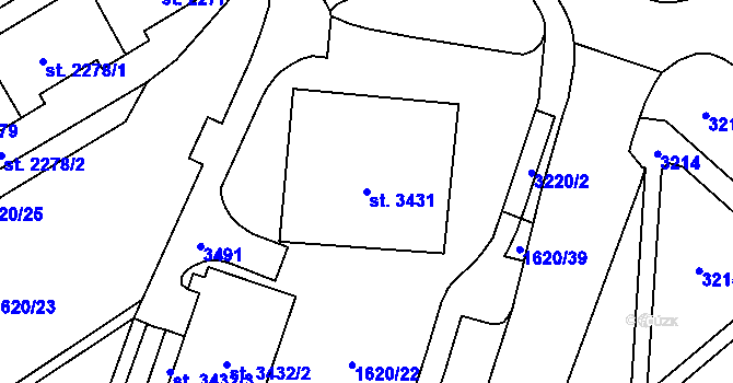 Parcela st. 3431 v KÚ Cheb, Katastrální mapa