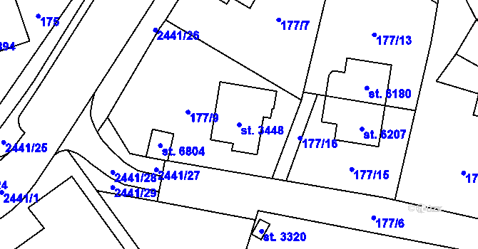 Parcela st. 3448 v KÚ Cheb, Katastrální mapa