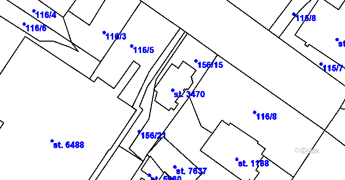 Parcela st. 3470 v KÚ Cheb, Katastrální mapa