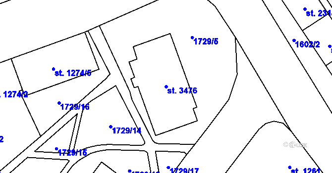 Parcela st. 3476 v KÚ Cheb, Katastrální mapa