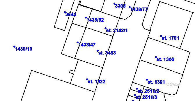 Parcela st. 3483 v KÚ Cheb, Katastrální mapa