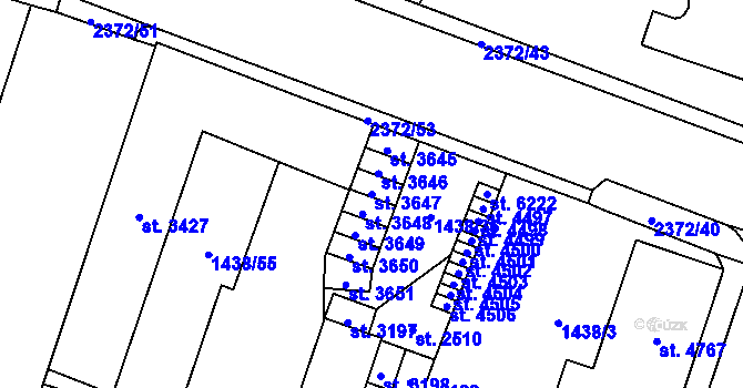 Parcela st. 3647 v KÚ Cheb, Katastrální mapa