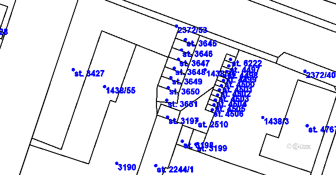 Parcela st. 3650 v KÚ Cheb, Katastrální mapa