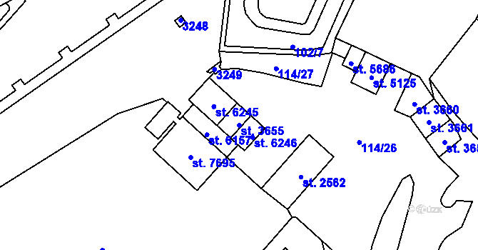 Parcela st. 3655 v KÚ Cheb, Katastrální mapa