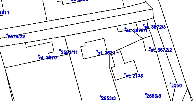 Parcela st. 3671 v KÚ Cheb, Katastrální mapa