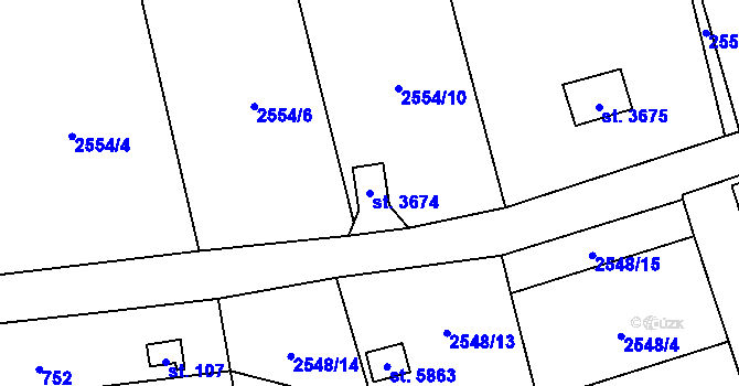 Parcela st. 3674 v KÚ Cheb, Katastrální mapa