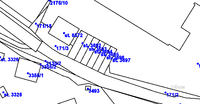 Parcela st. 3695 v KÚ Cheb, Katastrální mapa