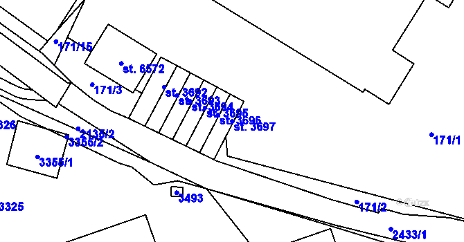 Parcela st. 3697 v KÚ Cheb, Katastrální mapa
