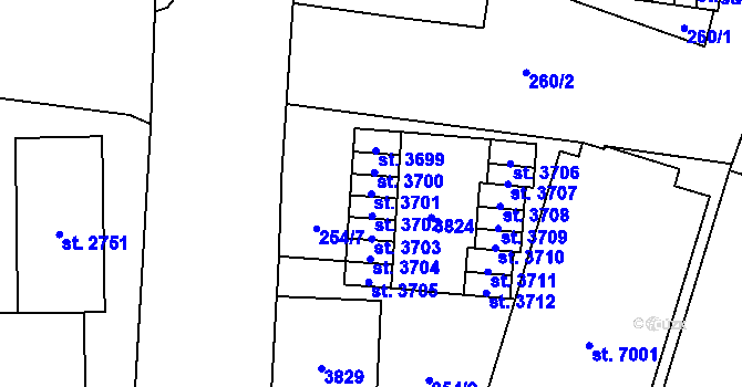 Parcela st. 3701 v KÚ Cheb, Katastrální mapa