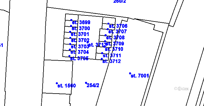 Parcela st. 3711 v KÚ Cheb, Katastrální mapa